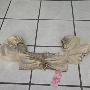 SHEIN Tan Puff Sleeve Crop Top Denim